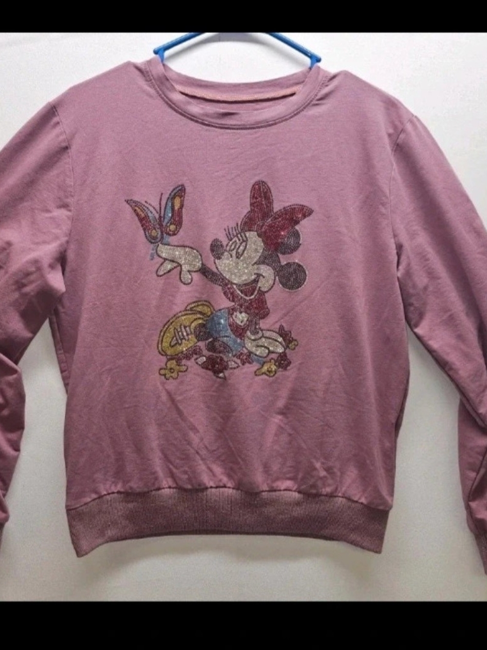 Disney Minnie Mouse Medium Rhinestone Graphic Womens Pink Crewneck Disneyana